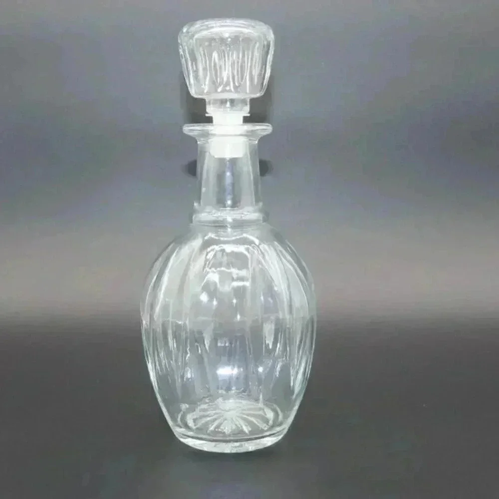 Vintage Clear Glass Liquor Ribbed Decanter with Stopper